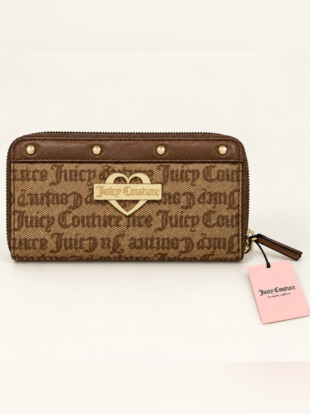 NWT Juicy Couture Brown Monogram Zip Around Wristlet Wallet